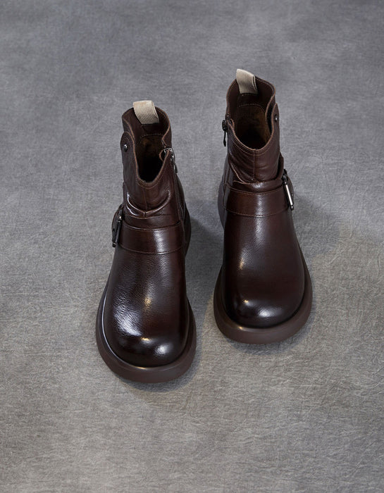 Women's Autumn Winter Genuine Leather Buckle Front Ankle Slouch Boots, Obiono Oct Shoes Collection 2026, 95.00
