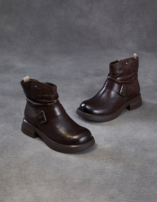 Women's Autumn Winter Genuine Leather Buckle Front Ankle Slouch Boots, Obiono Oct Shoes Collection 2026, 95.00