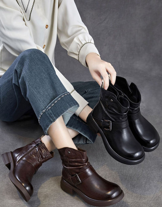 Women's Autumn Winter Genuine Leather Buckle Front Ankle Slouch Boots, Obiono Oct Shoes Collection 2026, 95.00