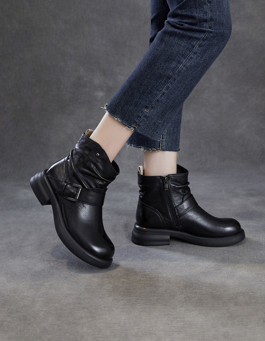 Women's Autumn Winter Genuine Leather Buckle Front Ankle Slouch Boots, Obiono Oct Shoes Collection 2026, 95.00