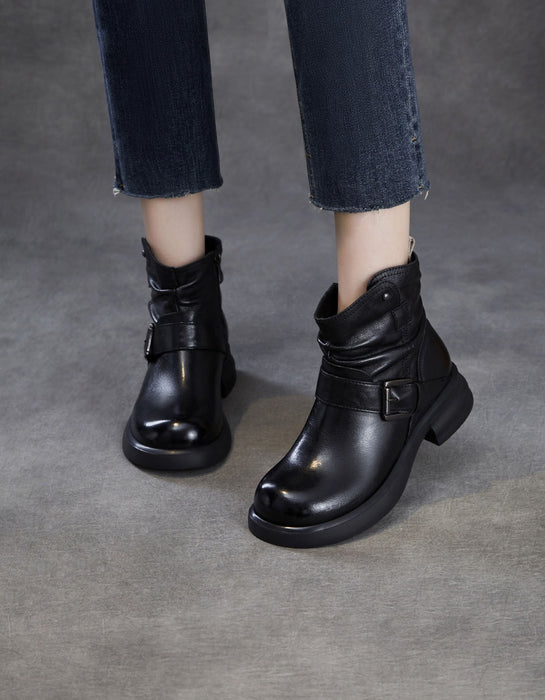 Women's Autumn Winter Genuine Leather Buckle Front Ankle Slouch Boots, Obiono Oct Shoes Collection 2026, 95.00