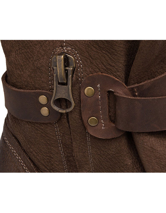 Autumn Winter Genuine Leather Mid-calf Belt Buckle Martin Boots