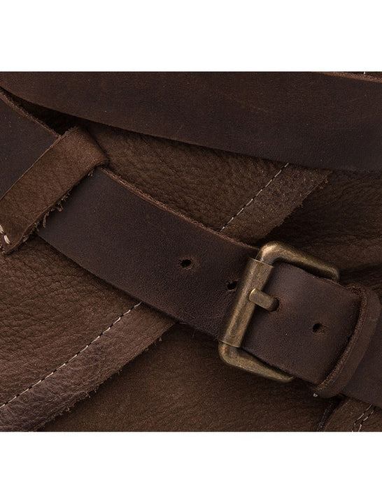 Autumn Winter Genuine Leather Mid-calf Belt Buckle Martin Boots