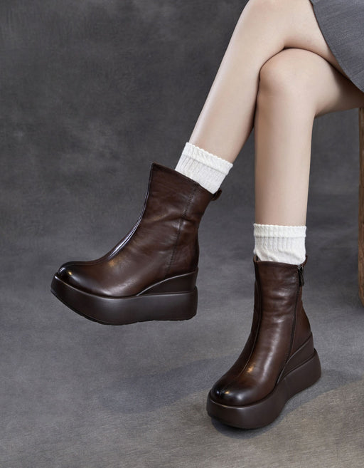 Women's Autumn Winter Round Toe Comfortable Retro Platform Boots black, Obiono Oct shoes collection 2026, 118.00