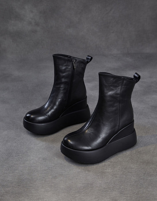 Women's Autumn Winter Round Toe Comfortable Retro Platform Boots Black, Obiono Oct shoes collection 2026, 118.00