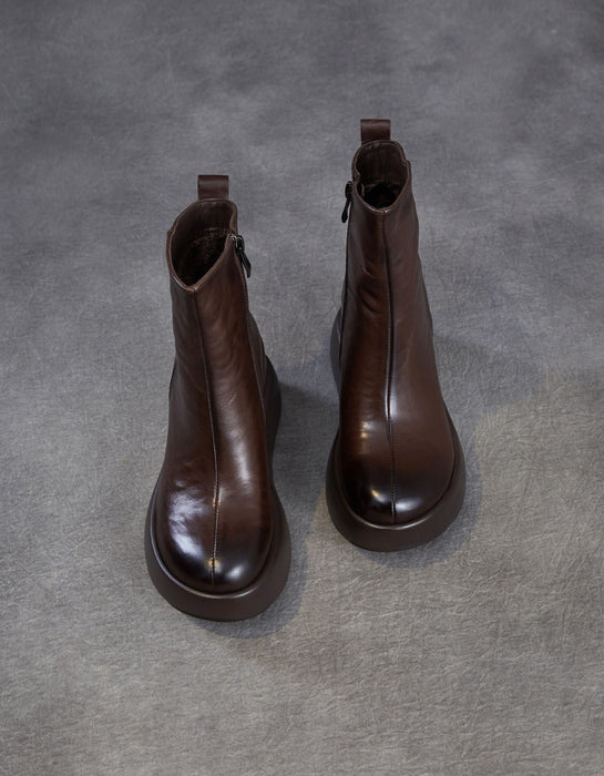 Women's Autumn Winter Round Toe Comfortable Retro Platform Boots Brown, Obiono Oct shoes collection 2026, 118.00