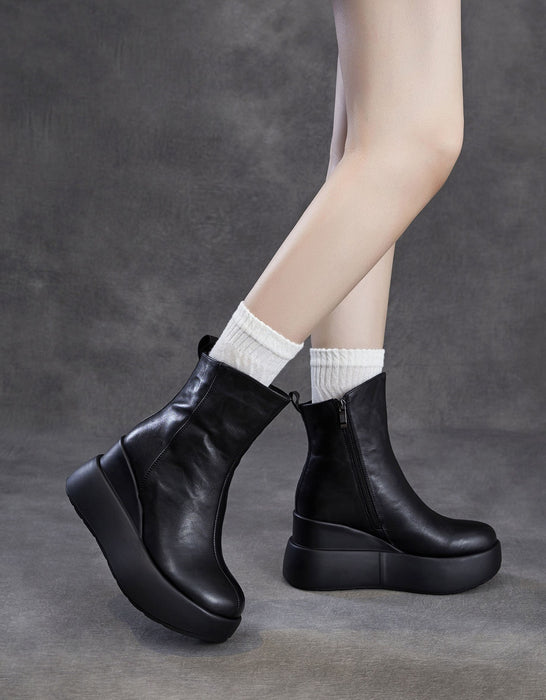 Women's Autumn Winter Round Toe Comfortable Retro Platform Boots black, Obiono Oct shoes collection 2026, 118.00