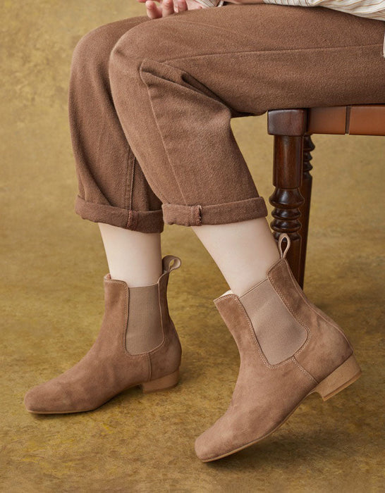 Autumn Winter Square Toe Side Elastic Slip-on Ankle Boots