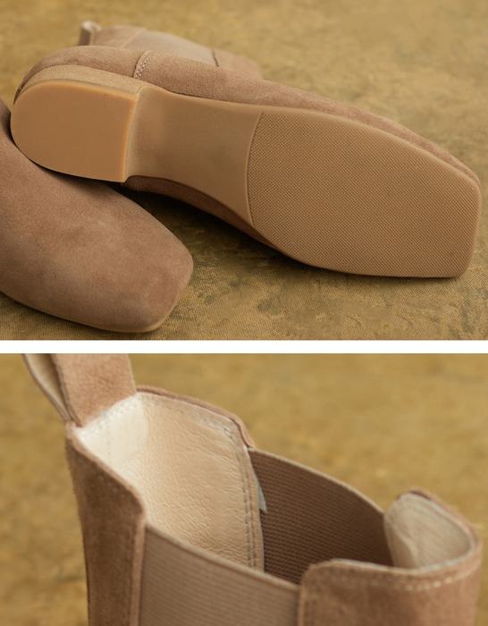 Autumn Winter Square Toe Side Elastic Slip-on Ankle Boots