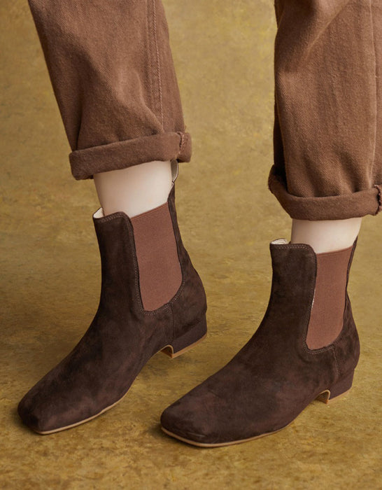 Autumn Winter Square Toe Side Elastic Slip-on Ankle Boots