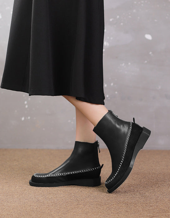 Autumn Winter Suede Leather Stitiching Ankle Boots