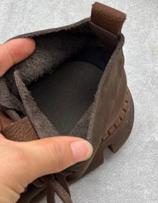 Autumn Winter Two Tone  Lace-up Wide Toe Box Boots