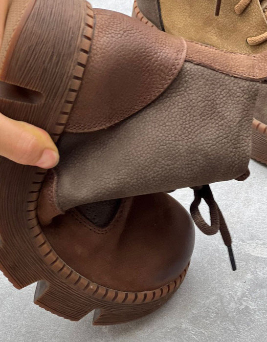 Autumn Winter Two Tone  Lace-up Wide Toe Box Boots