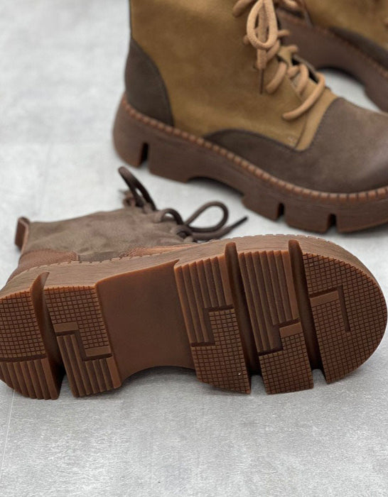 Autumn Winter Two Tone  Lace-up Wide Toe Box Boots