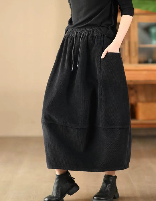 Autumn/Winter Patchwork Corduroy Midi Skirt for Women