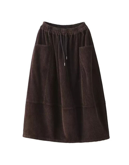 Autumn/Winter Patchwork Corduroy Midi Skirt for Women