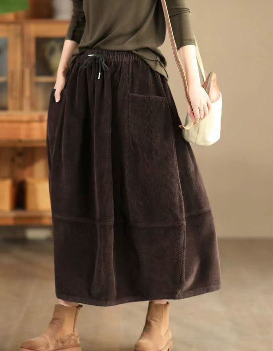 Autumn/Winter Patchwork Corduroy Midi Skirt for Women