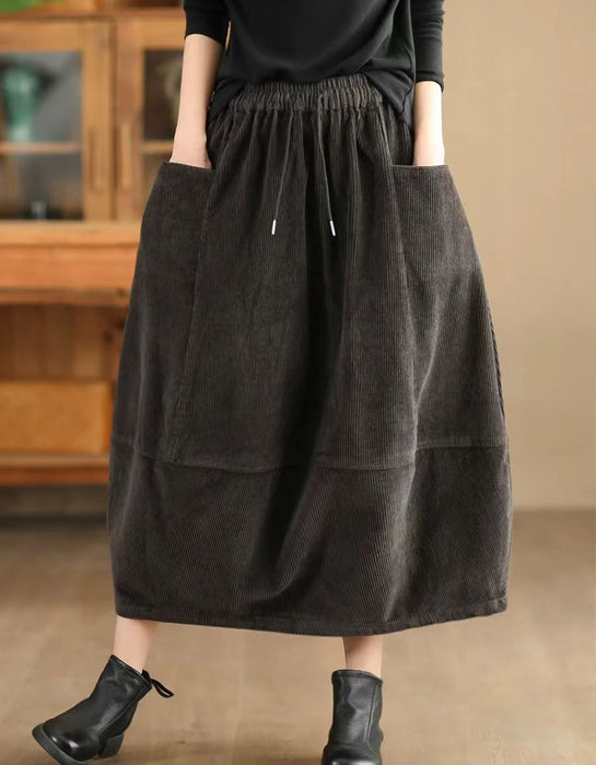 Autumn/Winter Patchwork Corduroy Midi Skirt for Women