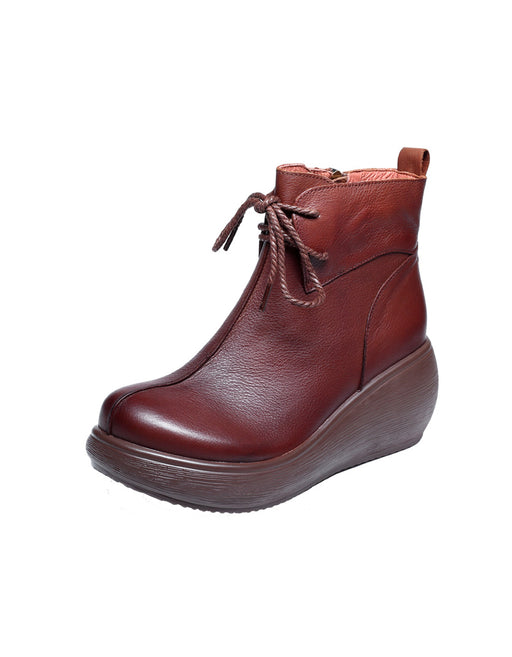 Autumn Winter Retro Leather Comfortable Wedge Boots Autumn Winter Retro Leather Comfortable Wedge Boots