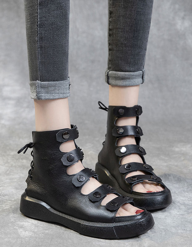 Back Lace-up Cut-out Fish Toe Summer Boots — Obiono