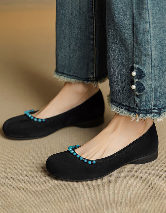 Beaded Decor Handmade Comfort Round Toe Flats for Women June Shoes Collection 2026 99.99