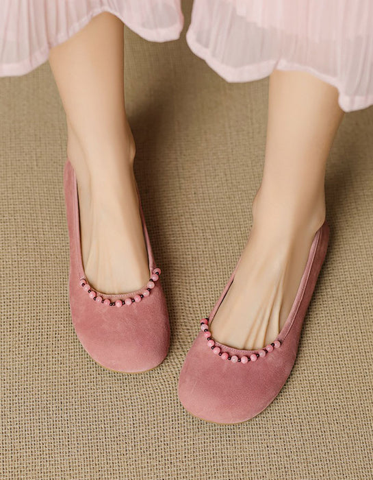 Beaded Decor Handmade Comfort Round Toe Flats for Women June Shoes Collection 2026 99.99