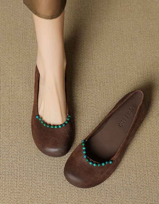 Beaded Decor Handmade Comfort Round Toe Flats for Women June Shoes Collection 2026 99.99