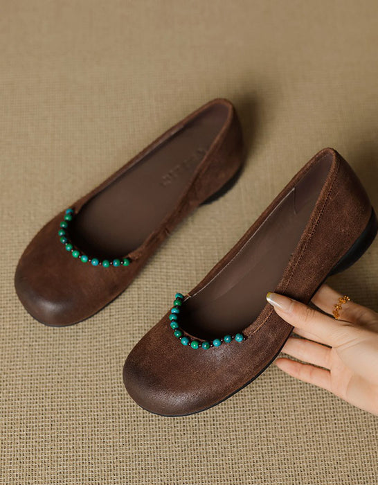 Beaded Decor Handmade Comfort Round Toe Flats for Women June Shoes Collection 2026 99.99
