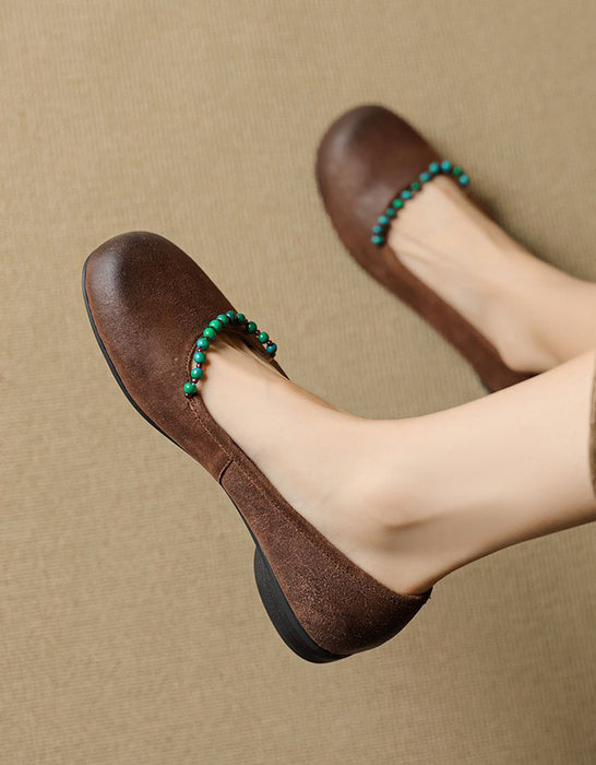 Beaded Decor Handmade Comfort Round Toe Flats for Women June Shoes Collection 2026 99.99