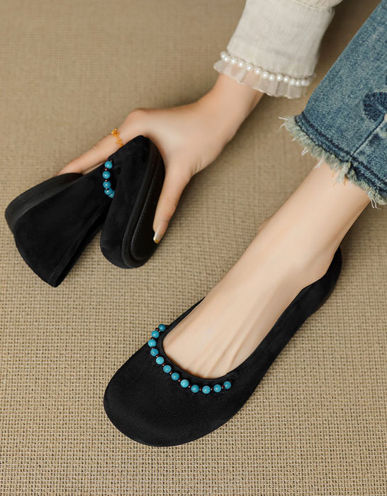 Beaded Decor Handmade Comfort Round Toe Flats for Women June Shoes Collection 2026 99.99
