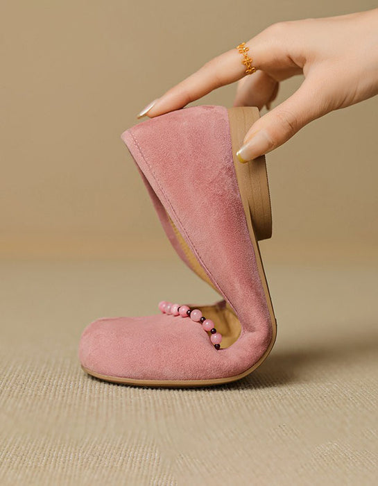 Beaded Decor Handmade Comfort Round Toe Flats for Women June Shoes Collection 2026 99.99