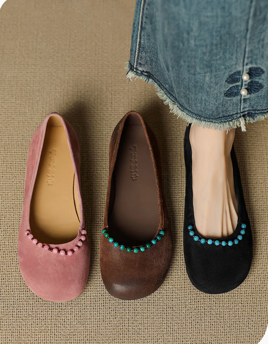 Beaded Decor Handmade Comfort Round Toe Flats for Women June Shoes Collection 2026 99.99