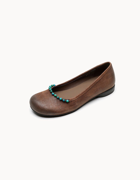 Beaded Decor Handmade Comfort Round Toe Flats for Women June Shoes Collection 2026 99.99
