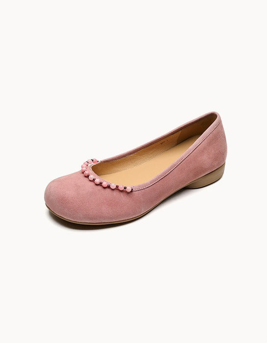 Beaded Decor Handmade Comfort Round Toe Flats Pink June Shoes Collection 2026 99.99