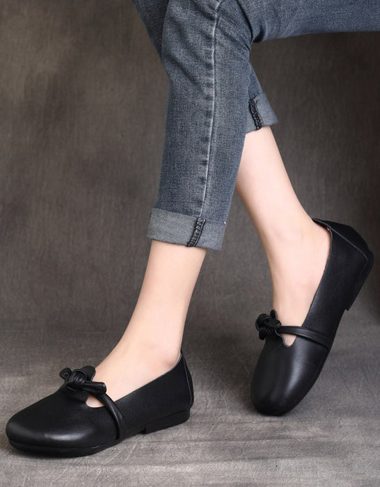 Belt knotted Soft Leather Reto Flat Shoes