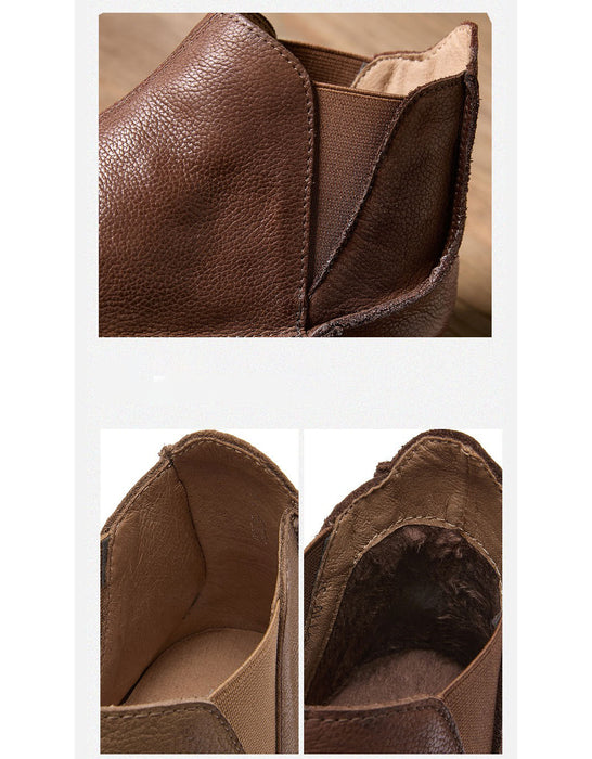 Bottes d'hiver en coton tricotées en cuir rétro faites à la main