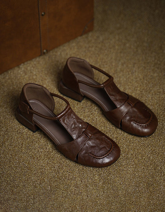 Women Big Size Shoes Vintage T-strap Close Toe Flat Sandals size 34- size42 May Shoes Collection 2026 98.99