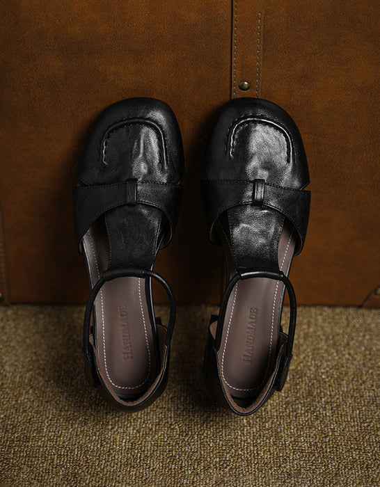 Women Big Size Shoes Vintage T-strap Close Toe Flat Sandals size 34- size42 May Shoes Collection 2026 98.99