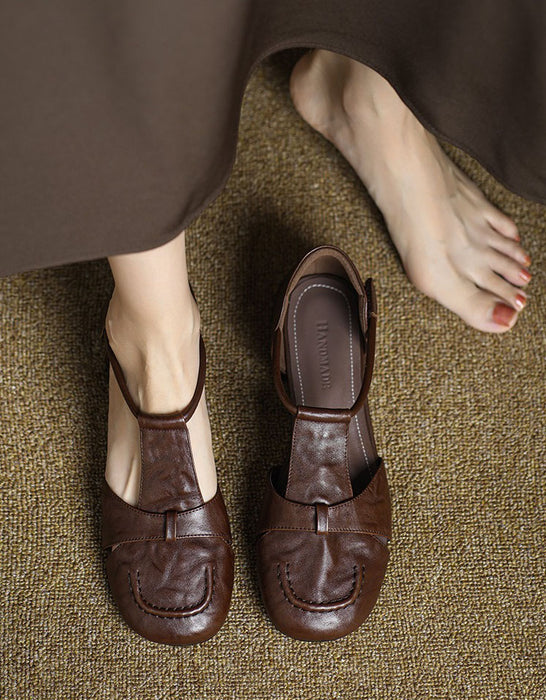 Women Big Size Shoes Vintage T-strap Close Toe Flat Sandals size 34- size42 May Shoes Collection 2026 98.99