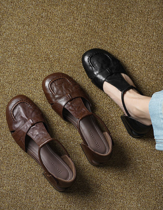 Women Big Size Shoes Vintage T-strap Close Toe Flat Sandals size 34- size42 May Shoes Collection 2026 98.99