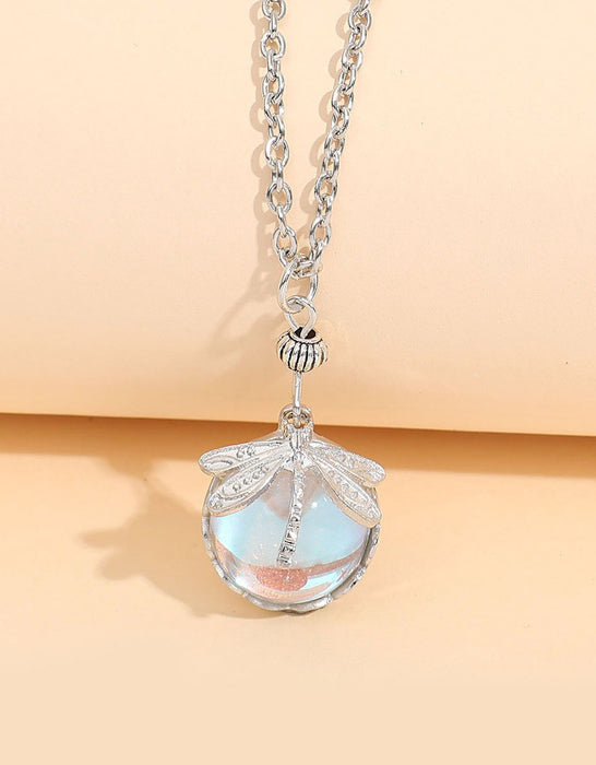 Bohemian Vintage Dragonfly Green Crystal Pendant Necklace