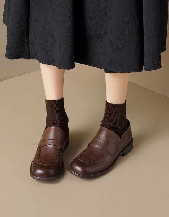 British Style Square Toe Penny Loafers for Women