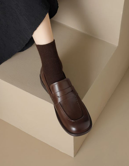 British Style Square Toe Penny Loafers for Women