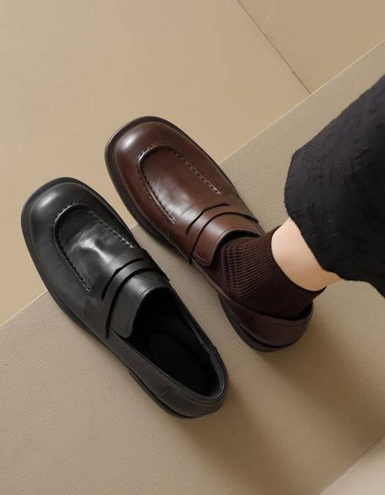 British Style Square Toe Penny Loafers for Women