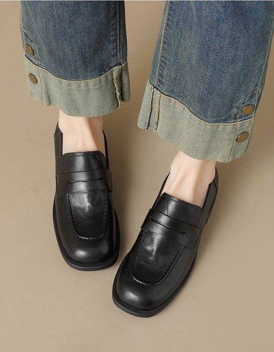 British Style Square Toe Penny Loafers for Women
