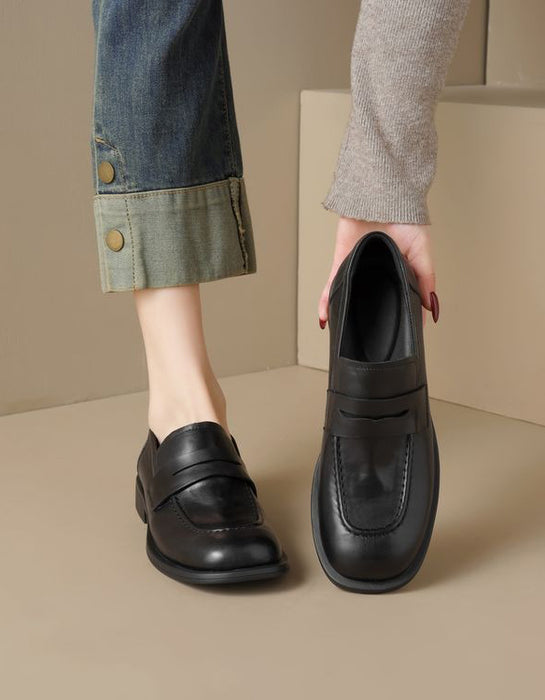 British Style Square Toe Penny Loafers for Women