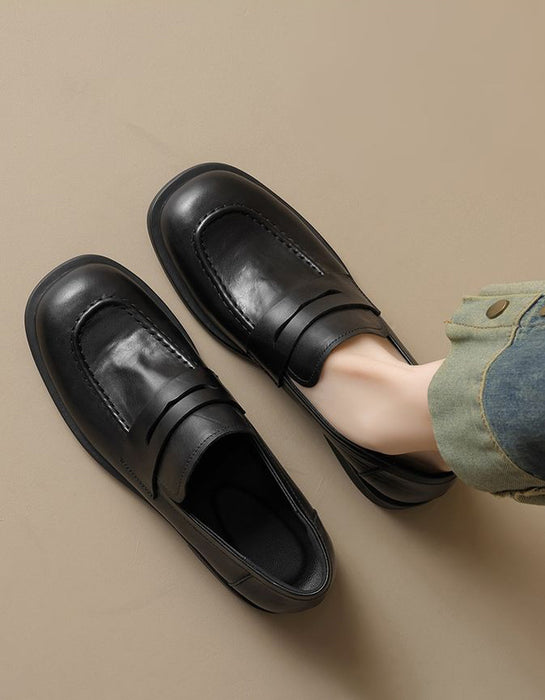 British Style Square Toe Penny Loafers for Women