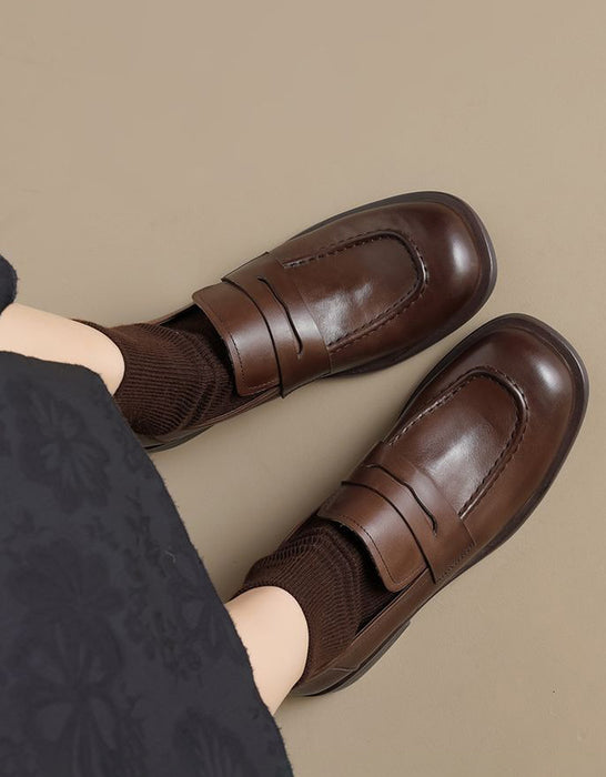 British Style Square Toe Penny Loafers for Women