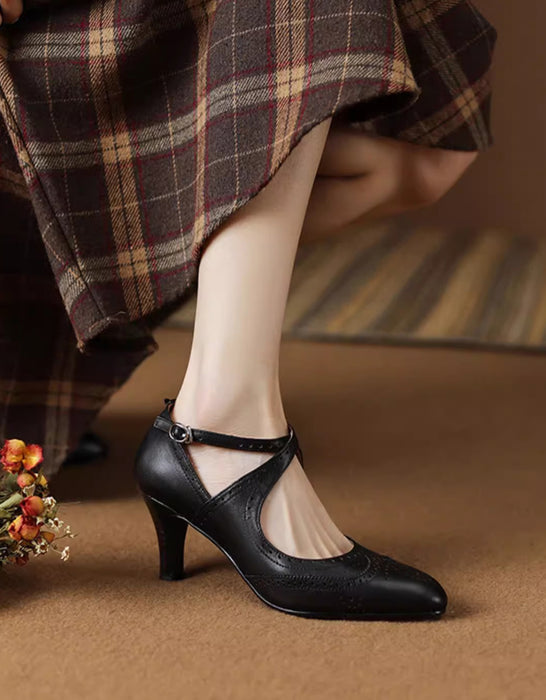 Brogue Style Vintage High-Heeled Cross-straps Mary Janes Heels