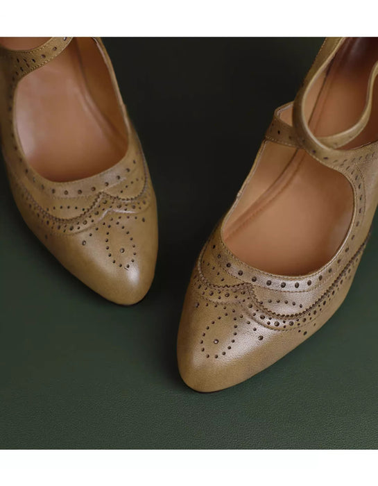 Brogue Style Vintage High-Heeled Cross-straps Mary Janes Heels